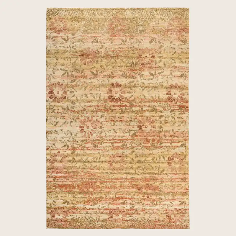Pink & Yellow Floral Treillage Silk Rug - 6' x 9'