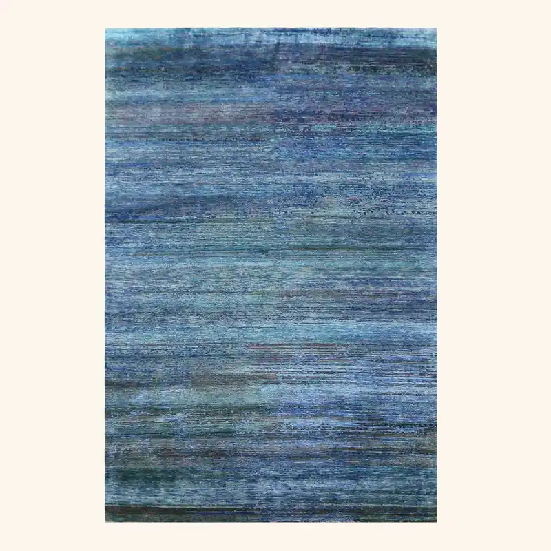 Blue Sabideh Nu Vibrant Modern Wool Silk Blend Tibetan Rug - 6' x 9'2"