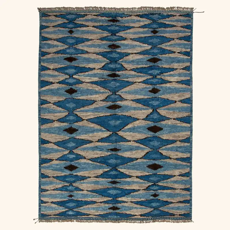 Blue Geometric Modern Wool Rug - 10'6'' x 14'2''