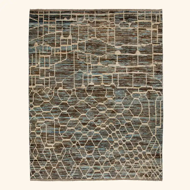 Black and Blue Modern Wool Rug - 9'3'' x 11'10''