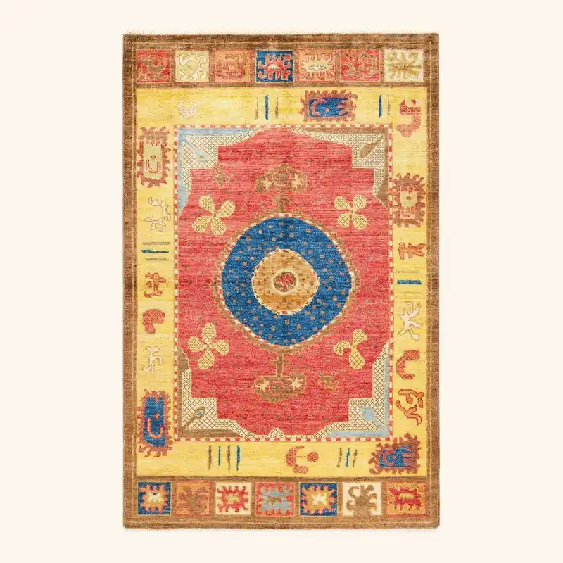Yellow Art Deco Modern Wool Rug - 5'2" x 8'1"
