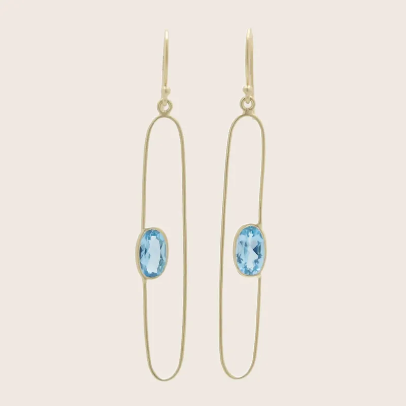 Blue Topaz Ellipse Pill-hoop Earrings