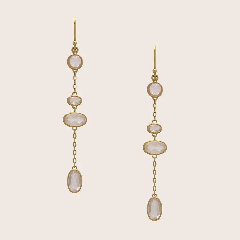 Rose Quartz Ellipse Drop Earrings - Kothari (Leased)