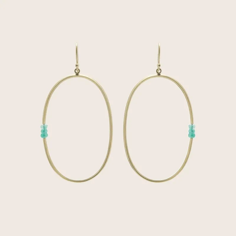 Emerald Double Bead Hoop Earrings - Kothari (Leased)