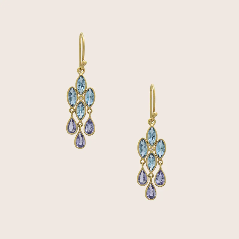 Aquamarine and Tanzanite Chandelier Earrings - Kothari (Leased)