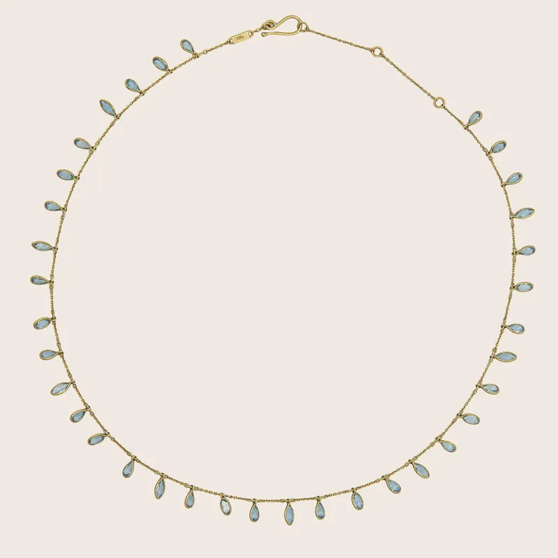 Aquamarine Mixed Petals Fringe Necklace - Kothari (Leased)