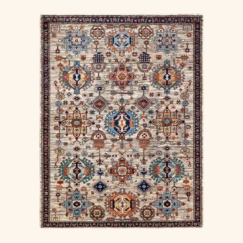 Beige Traditional Wool Rug - 5'1" x 6'8"