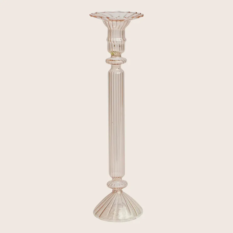 Roman Column Glass Candlestick, Light Rose - EJA International ApS