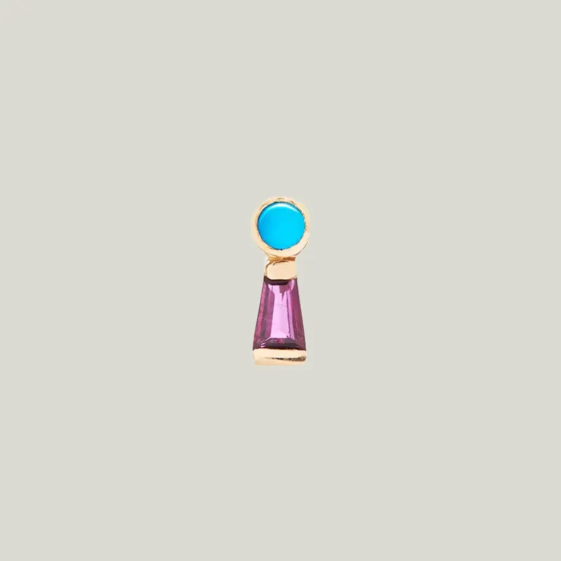 The Garnet Keyhole Stud with Turquoise - Scosha (Consigned)