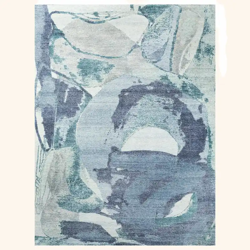 Blue Modern Wool Silk Blend Rug - 9'1" x 12'2"