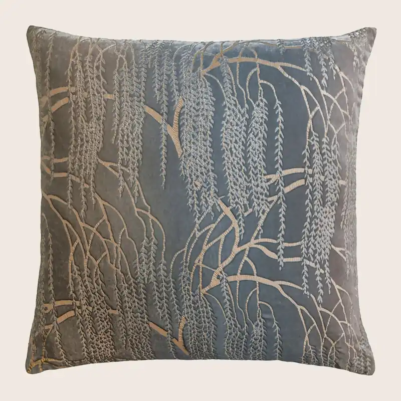 Willow Metallic Velvet Pillow, Gunmetal - Kevin O'Brien (Drop Ship)