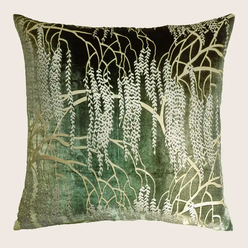 Willow Metallic Velvet Pillow, Evergreen - Kevin O'Brien (Drop Ship)