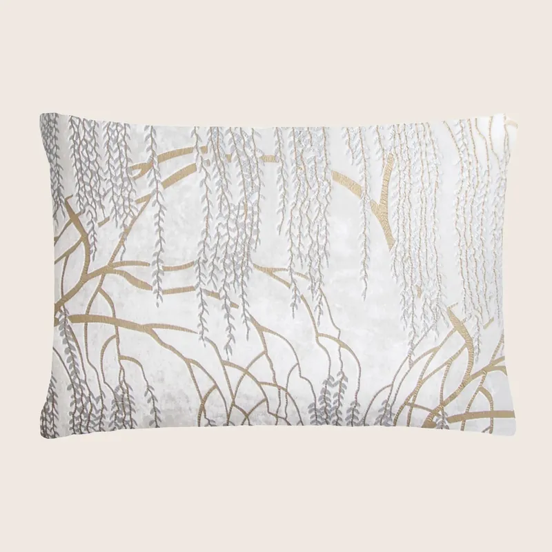 Willow Metallic Velvet Pillow, White - Kevin O'Brien (Drop Ship)