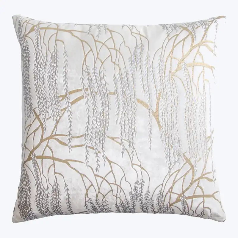 Willow Metallic Velvet Pillow, White - Kevin O'Brien (Drop Ship)