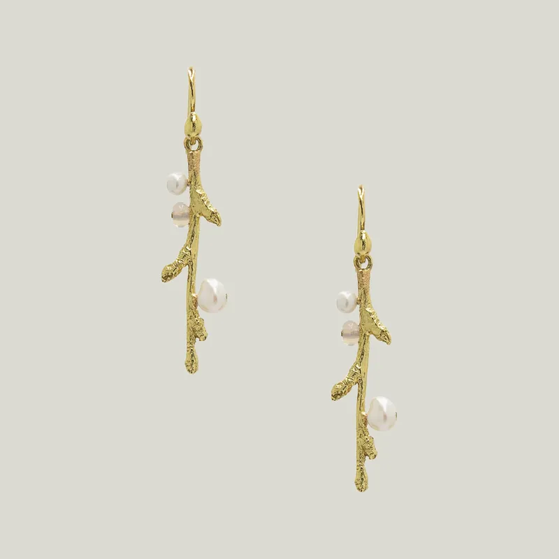 Budded Branch Pearl and Opal Dangle Earrings - Kimberlin Brown (Consigned)