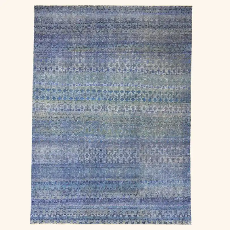 Blue Transitional Wool Silk Blend Rug - 7'9" x 10'10"