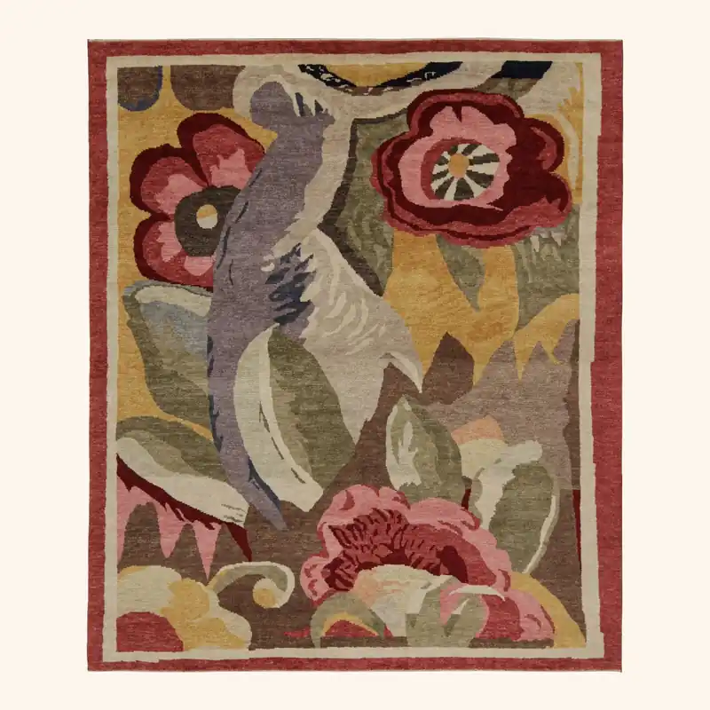 Multicolored Modern Floral Wool Rug - 8' x 9'11"