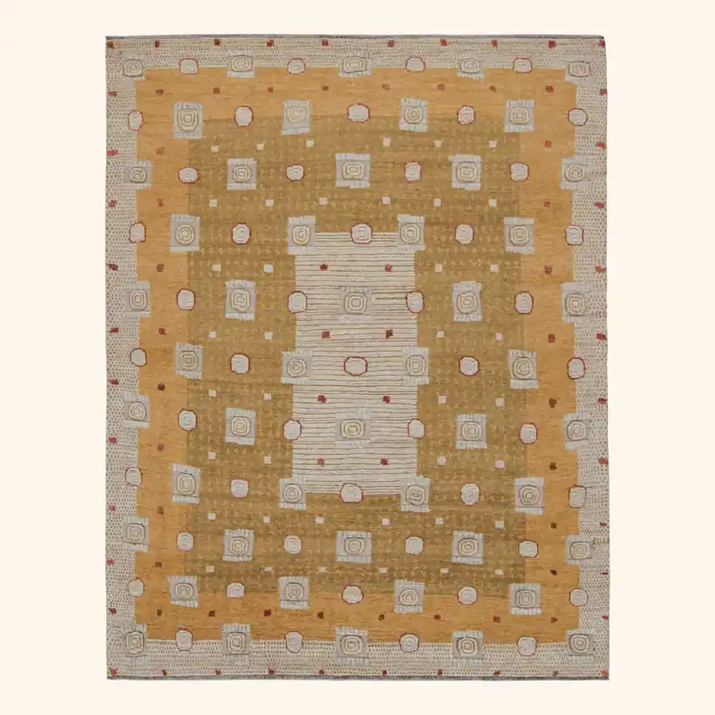 Brown Modern Wool Silk Blend Rug - 9'2" x 12'2"