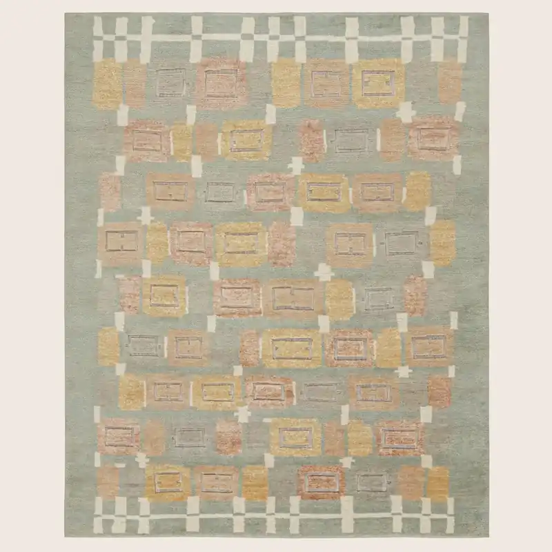Green Modern Wool Silk Blend Rug - 7'10" x 9'10"