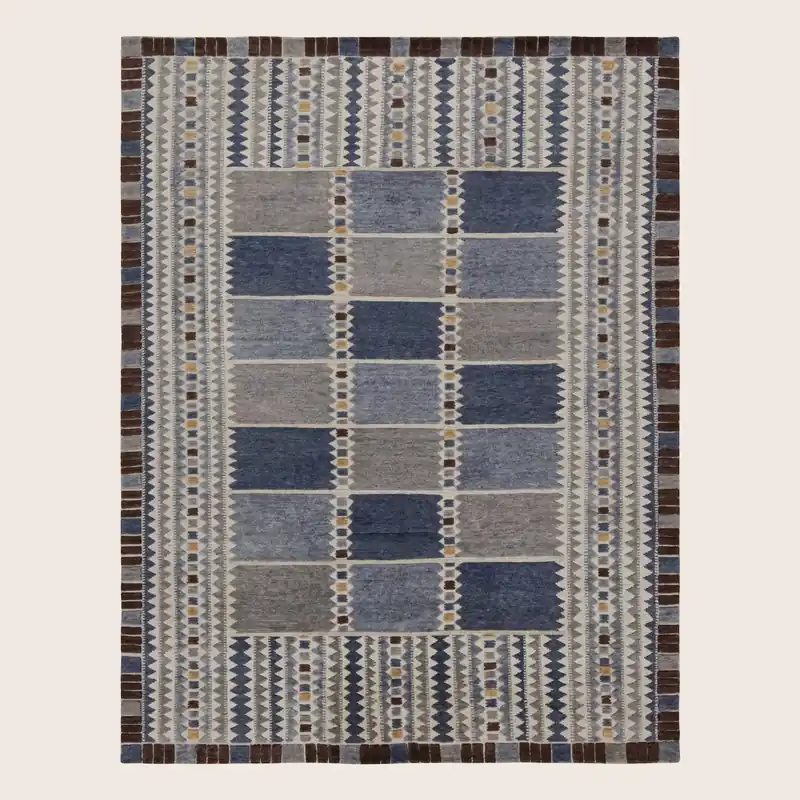 Blue Modern Wool Silk Blend Rug - 9'1" x 12'1"