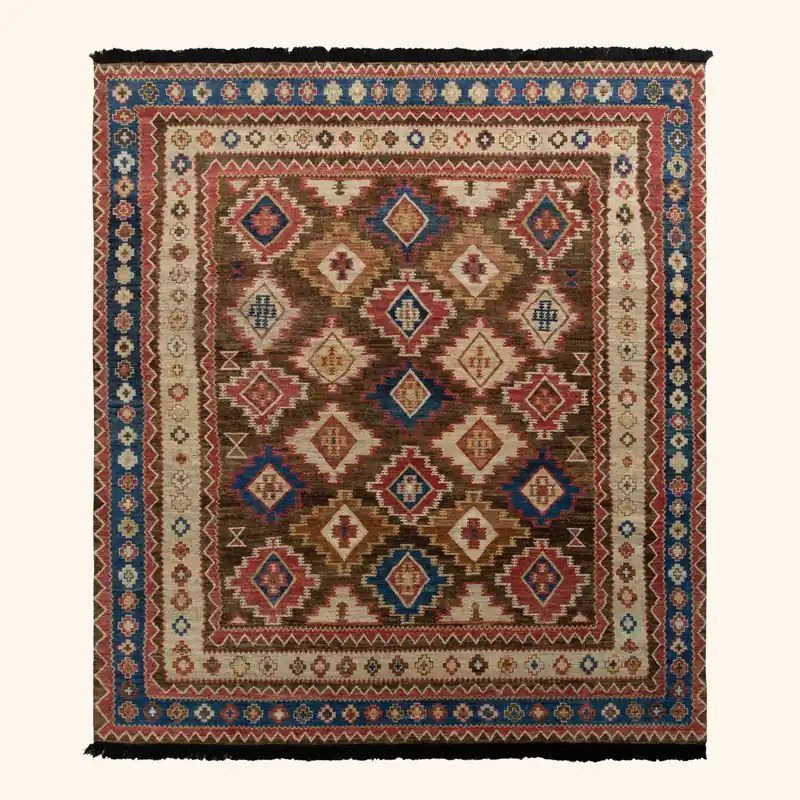 Brown Traditional Wool Rug - 9'3" x 10'3"