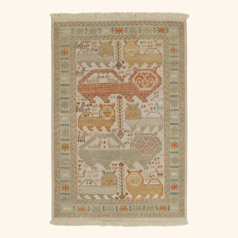 Red Traditional Wool Rug - 3'11" x 6'2"