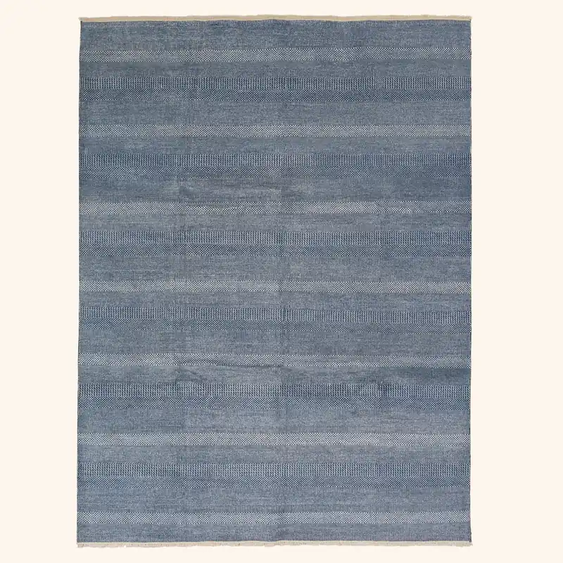 Blue Modern Wool Silk Blend Rug - 9'2" x 11'10"