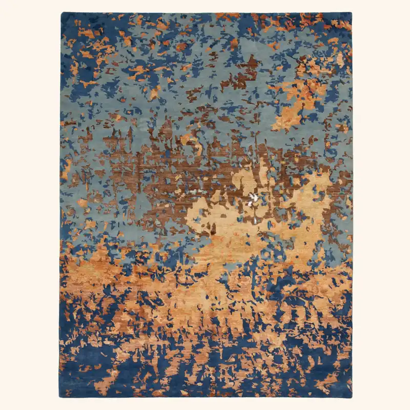 Blue & Gold Modern Wool Rug - 9'3" x 12'1"