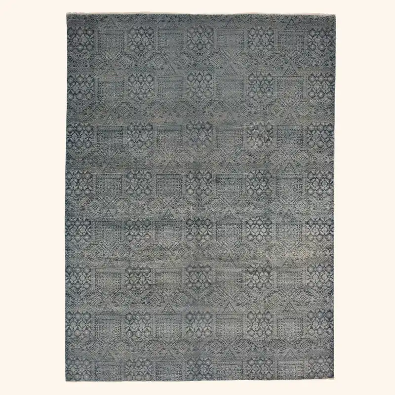 Blue Grey Modern Wool Rug - 9'1" x 12'4"