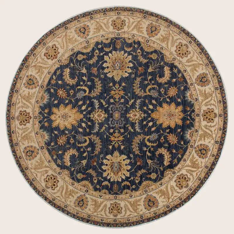 Blue & Brown Traditional Wool Rug - 12' Round