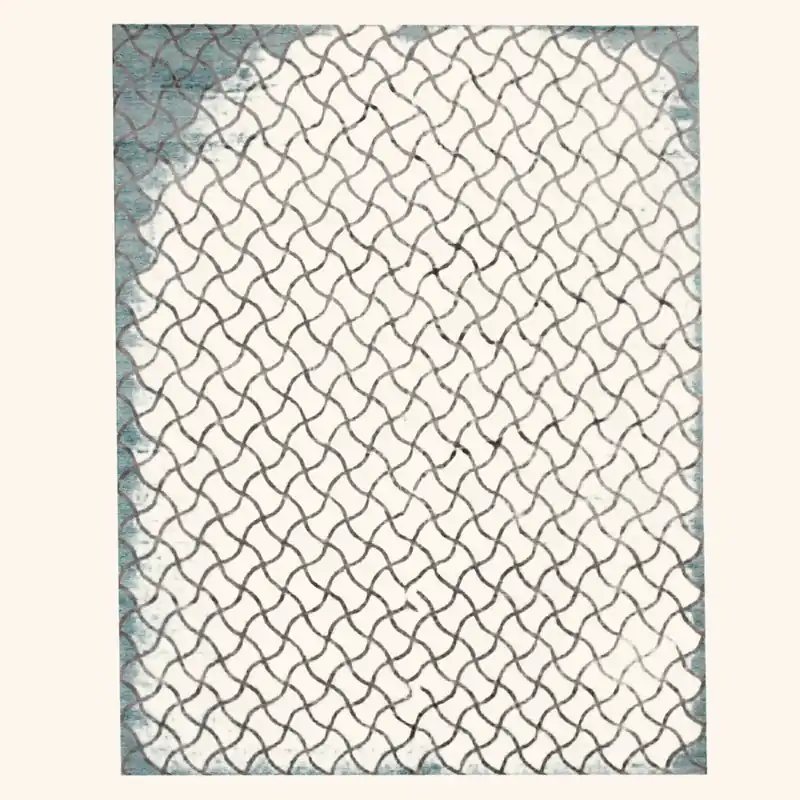 Blue Modern Art Silk Cotton Blend Rug - 11'10" x 14'9"