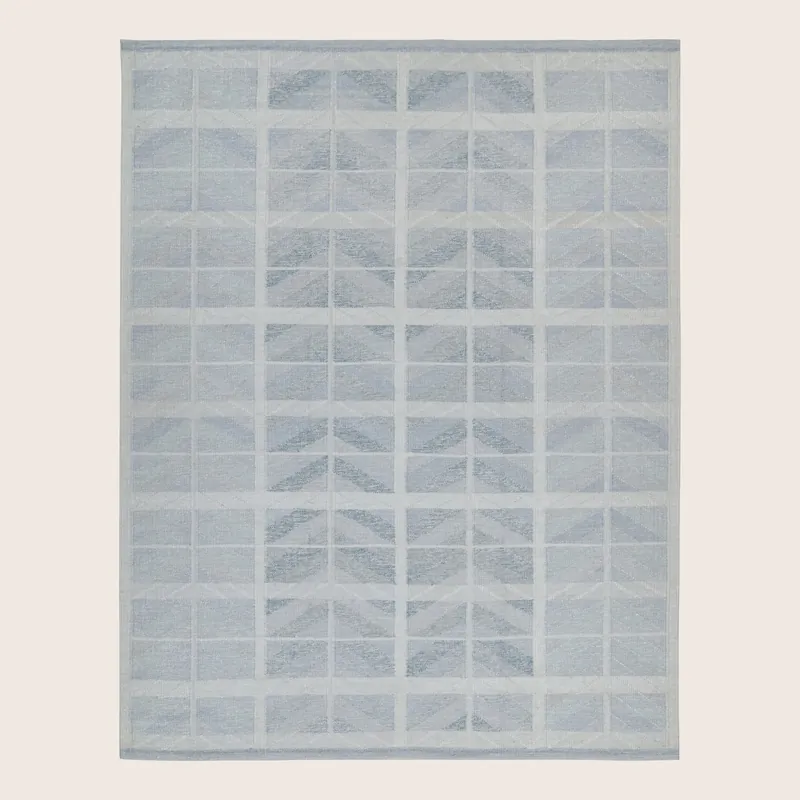 Blue Swedish Style Flatweave Silk Rug - 9'5" x 11'11"