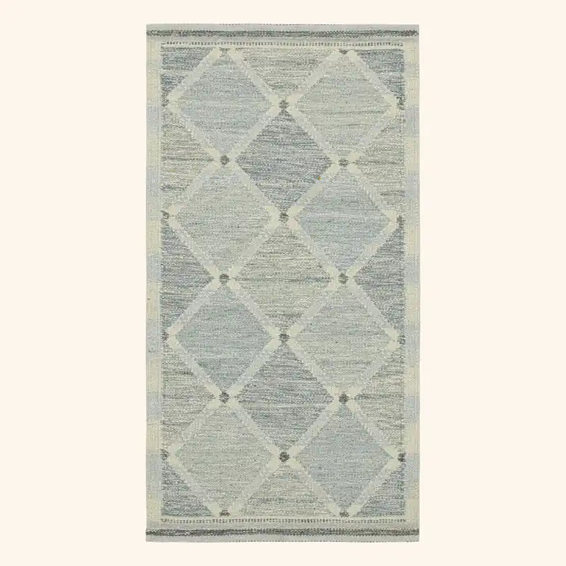 Blue Swedish Flatweave Wool Rug - 3'2" x 6'