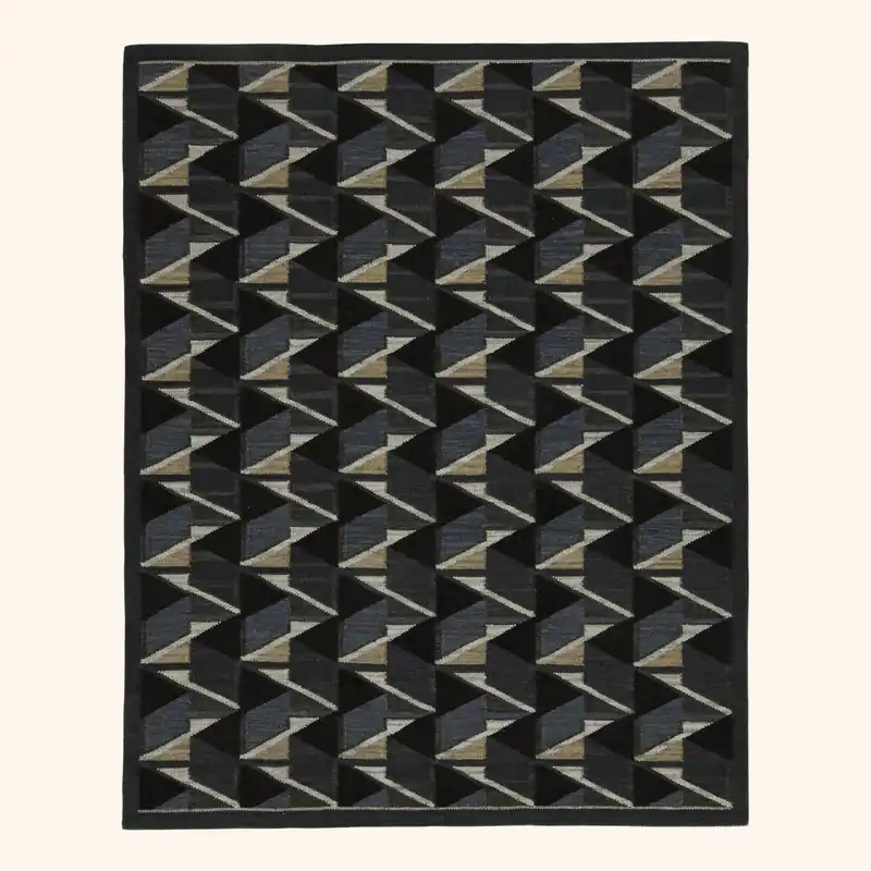 Black Geometric Swedish Flatweave Rug - 8'2" x 10'1"