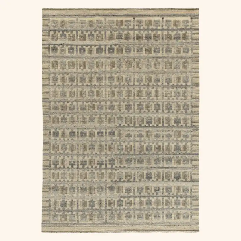 Beige Swedish Flatweave Wool Rug - 9'10" x 14'0"