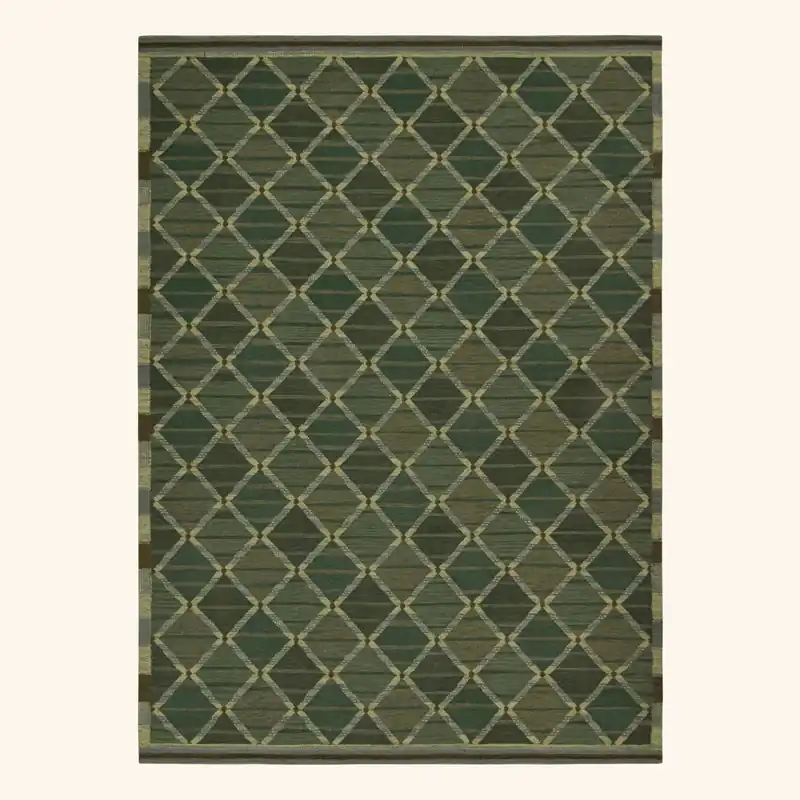Green Swedish Flatweave Wool Rug - 10'1" x 13'9"