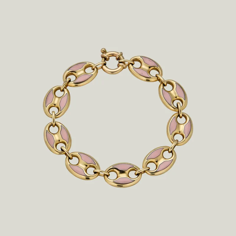 14K Yellow Gold Coffee Bean Salmon Enamel Bracelet - Odeon Collection (Leased)