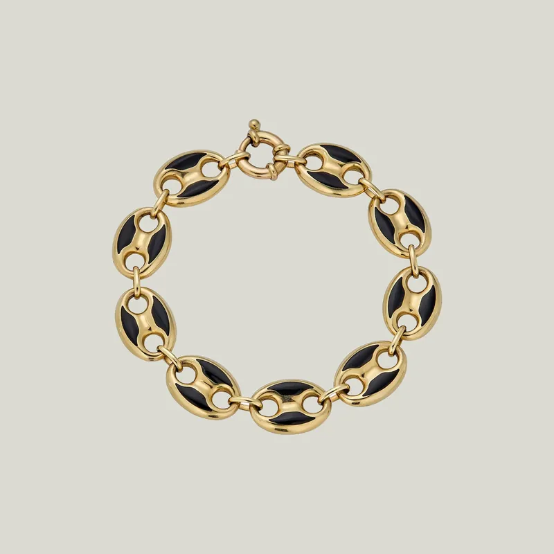 14K Yellow Gold Coffee Bean Black Enamel Bracelet - Odeon Collection (Leased)