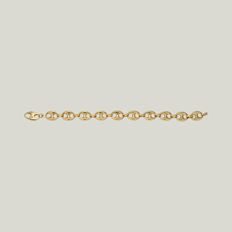 14K Yellow Gold Puffed Coffee Bean Link Bracelet - Odeon Collection (Leased)