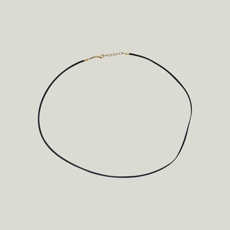 14K Yellow Gold Black Leather Cord Necklace - Odeon Collection (Leased)
