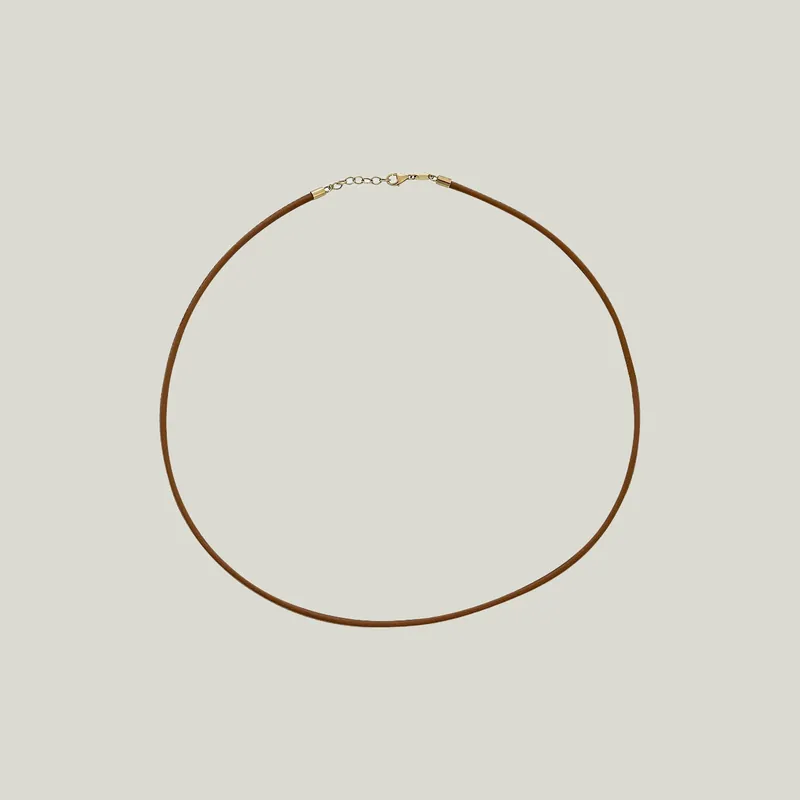 14K Yellow Gold Brown Leather Cord Necklace - Odeon Collection (Leased)