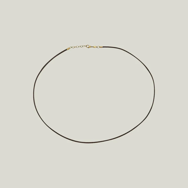 14K Yellow Gold Coffee Leather Cord Necklace - Odeon Collection (Leased)
