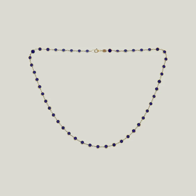 14K Yellow Gold Lapis Lazuli Mini Disc Necklace - Odeon Collection (Leased)