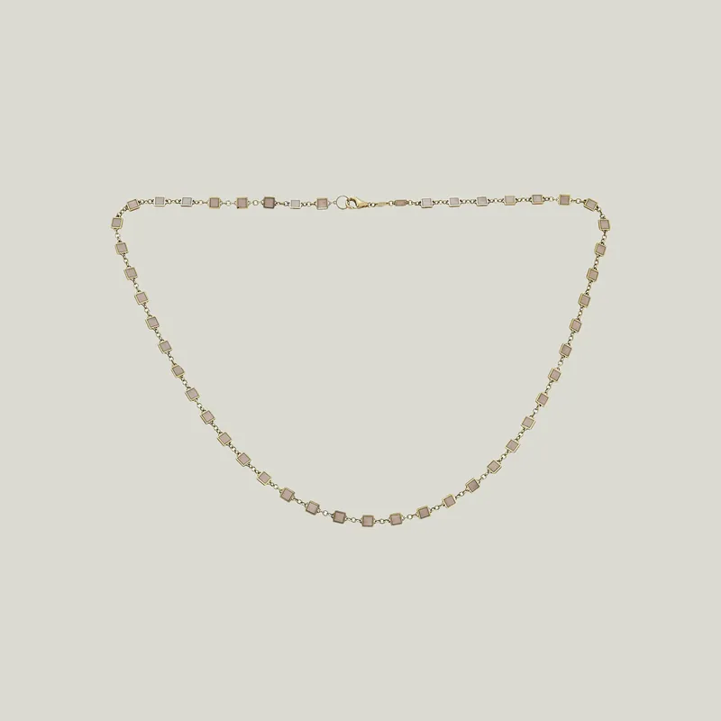 14K Yellow Gold Salmon Enamel Square Necklace - Odeon Collection (Leased)