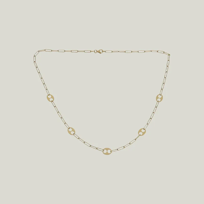 14K Yellow Gold Flat Mixed-Link Necklace
