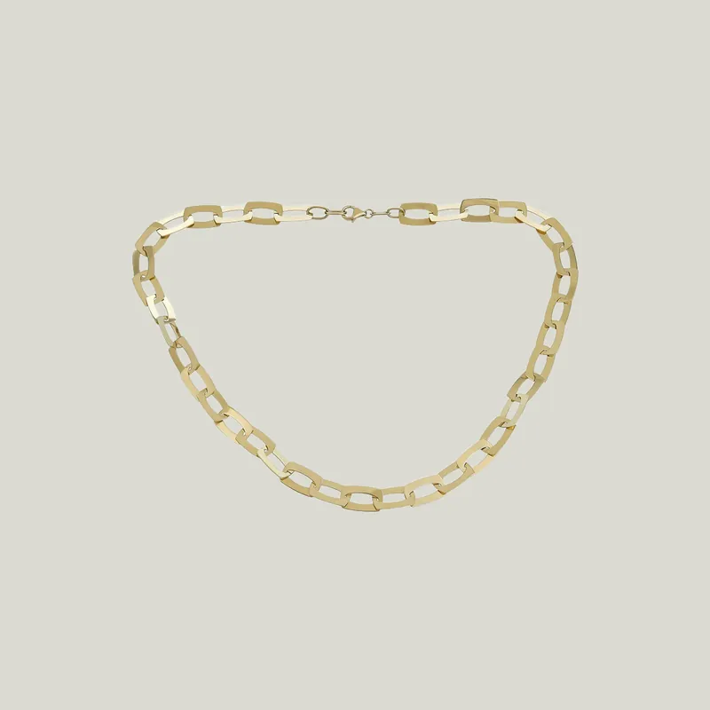 14K Yellow Gold Flat #3 Link Necklace - Odeon Collection (Leased)