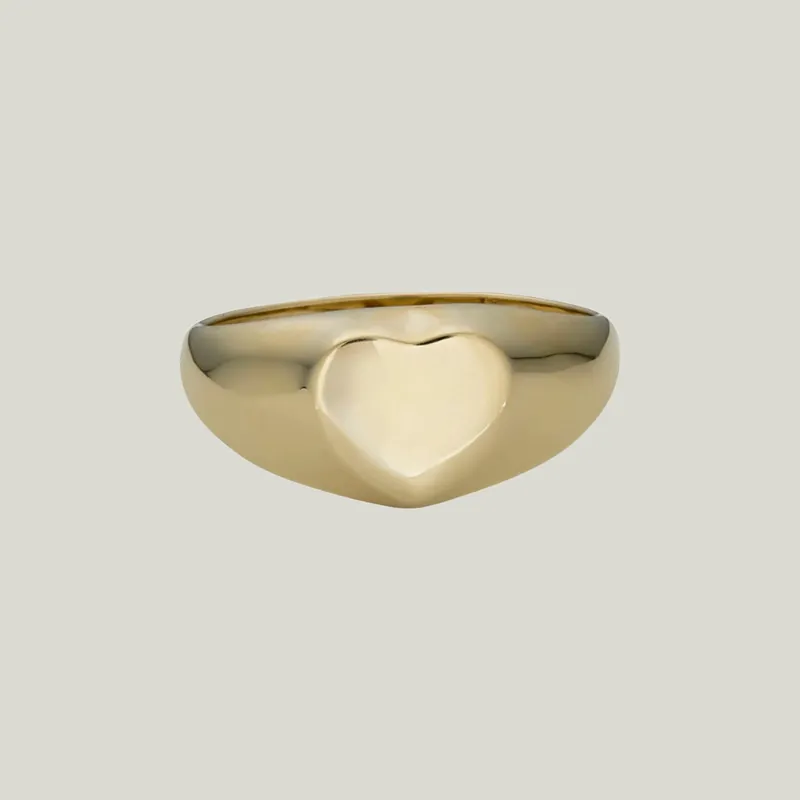 14K Yellow Gold Heart Signet Ring - Odeon Collection (Leased)