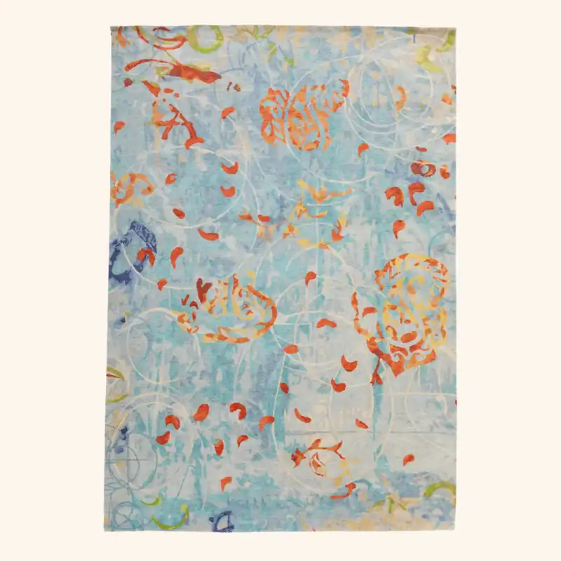 Blue Aurora Aurora Tibetan Wool Silk Blend Rug - 6' x 9'