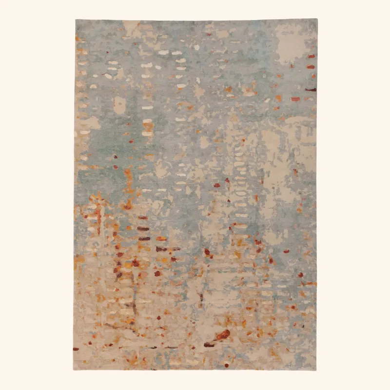 Blue Aurora Aurora Tibetan Wool Silk Blend Rug - 6' x 9'