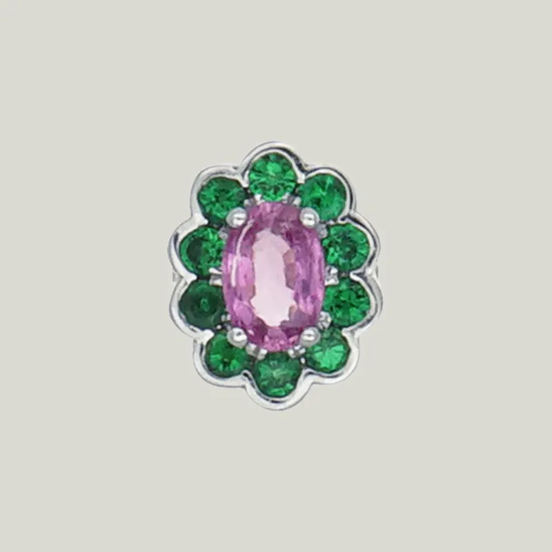 Pink & Green Oval Flower Charm - Stoned Fine Jewelry (Consigned)